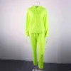 OMSJ Neon Green Solid Tuta da donna 2 pezzi Set Casual Outfit Pantaloni Suit Abbigliamento a maniche lunghe Streetwear Femme 211105