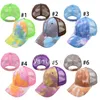 Feestbenodigdheden Tie-dye paardenstaartmutsen 6 kleuren mesh holle rommelige bun honkbal cap trucker hoed snel verzenden t2i52478