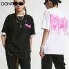 Tees Gömlek Hip Hop Splash Mürekkep Mektup Graffiti Baskı Tshirt Yaz Harajuku Gevşek Rahat Moda Pamuk Mens Tops 210602