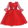 Girls Dress Children Long Sleeve Lace Girls Wedding Birthday Party Dress Kids Dresses For Girls Clothes 3 4 5 6 7 8 9 10 12 Year 210303