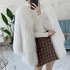Futro damskie faux lucyever 2021 moda zima różowy furry długi skórzany płaszcz elegancki v-neck luksusowy krótki gruby ciepły