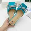 2023 spring and summer new women's luxury slippers silk surface Rhinestone Beaded bow decorative square head flat sandals