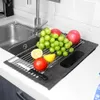 Suportes de armazenamento de cremalheira de secagem de cozinha multi-usa sobre o dissipador roll-up prato secagem-racks fruta dobrável fruta vegetal organizador bandeja rre11413