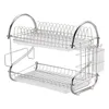 Rostfritt stål Drain Drain Rack Double Layer Storage Stativ Praktisk Kök Förvaring Hylla Hemma (Silver) 211110