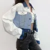 Women's Jackets Collar Contrast Color Fashion Denim Jacket Women Overalls Pocket Breasted Cool Personalized Coat Casual Short