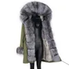 本物の毛皮のコートの自然な本物の毛皮の襟の暖かい毛皮の上着の取り外し可能な女性の長いパーカー女性のファッション冬のジャケット211019