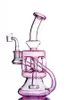 Pink Color Glass Bongs Recycler Hookah Bubbler Blue Water Pipe Concentrate Oil Rigs with 14mm Joint Banger Smoking Accessory