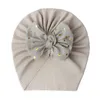 Lovely Shiny Bowknot Baby Hat Cute Solid Color Girls Boys Hat Turban Soft Newborn Infant Cap Head Wraps 20220301 Q2