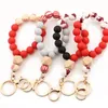 Silicon & Wood Strands Beads Key Ring Bracelet Wriste Keychain Christmas Festival Patterns Beaded Halloween Bangle for Women Holiday Jewelry Accessories