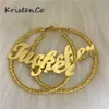 Kristenco Adı Küpe Özel Adı Büküm Konu Hoop Küpe Mektubu Büyük Kişiselleştirilmiş Ad Küpe Kadın Hediye 210924