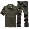 Masculinos Tracksuits militares exército ao ar livre fã ocasional homens definir camuflagem verão de mangas curtas terno calça + camiseta puro algodão verde masculino respiração