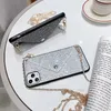 Kuvert Fodral för iPhone 13 2021 12 11 Pro XS Max XR X 8 7 Bling Glitter Diamond TPU Girls Laple Women Luxury Leather ID Card Pocket Slot