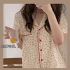 Damska piżama Lato Bawełniana Bawełniana Bawełniana Bawełna Koreańskie Dziewczyny Cute Print Piżama Loose Lapel Pijamas Plus Size 2 Szpinia Zestaw Kawaii Kostium Home 210809