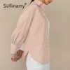 Sollinarry осень -цветовой блок повседневный женский блузка с твердым хлопчатобумажной ошейской ошейной офисная рубашка