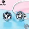 BISAER 925 Sterling Silver Penguin Family Love Charms Animal Beads fit Bracelet Beads for Silver 925 Jewelry Making ECC992 Q0531