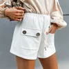 Cotton High-waist Straight-leg Shorts Casual Pocket Button Summer Female Elegant White loose office lady shorts 210724