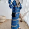 Hoodie Pullover вязальное платье осень зима длинные над коленом свободно большого размера вязаный полосатый свитер Maxi Vestidos Mujer 210601