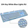 Oyun Mekanik Klavye 87/104 Tuşlar Rusça / İngilizce USB Kablolu LED Aydınlatmalı Oyun Klavyeleri Mavi / Kırmızı Anahtar Bilgisayar Gamer