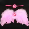 Newborn baby handmade feather wing with flower headband photo set Infant Cosplay costume photography props Infants angel wings BAW17