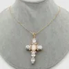 17.5 "Shell Pearl Cubic Zirconia Micro Pave Necklace Virgin Mary Cross Pendant Necklacereligious Style For Women Girl