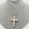 17.5 "Shell Pearl Cubic Zirconia Micro Pave Necklace Virgin Mary Cross Pendant Necklacereligious Style For Women Girl