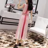 Abiti casual FORSE U Red Pink Strip lavorato a maglia in lurex senza maniche canotta increspato scollo a V abito midi piega sexy estate D0540