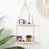 Wall Decorative Shelf Household Wall Wood Swing Hanging Rope indoor Mounted Floating Shelves Plant Flower Pot outdoor decoration 210310