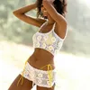 Copri bikini da donna con applique da spiaggia all'uncinetto a mano UP Set Crop Top Split Shorts Y0820