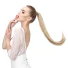 Straight Ponytail Hair Extension Clip in Fake Wig Hairpiece Synthetic Blonde Wrap Around Pigtail Long Smooth Overhead Pony Tail