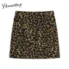 Yitimuceng Vintage Leopard Zipper Gonna Donna Pieghettata a vita alta Estate Coreana Office Lady Moda Gonne 210601