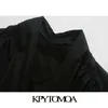 KPYTOMOA Damenmode mit elastischem Besatz, gekräuselte, abgeschnittene Blusen, Vintage-Puffärmel, mit Schleife gebunden, weibliche Hemden, Blusa, schicke Tops 210721