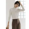 Kadın T-shirt Kadın Yarı Balıkçı Yaka Ince Uzun Kollu Örme T-Shirt Sonbahar Kadın Homewear Jumper Tops WDC9306