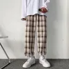 Herrenhose Männer karierten koreanischen Stil lässig geprüfter Hosen Streetwear Mode-Bottoms Sommer breites Bein Harajuku