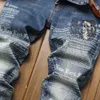 Carta reta Impresso Jeans Masculinos Bordado Patchwork Denim Calças Streetwear Branqueado Stretch Calças Stretch para Roupas Masculinas