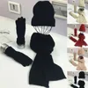 Fashion Ladies Autumn Winter Warm Solid Color Scarf Hat Glove Set Thick Knit Soft Knitted Woollen 211231