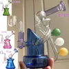 Purple Round Belly Clear Smoking Hookahs Pipe Accessories Glass Bong Recycler Oil Rig Wax Herb Tobacco Water Heady