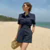 Women Summer Casual Cr OL Retro Shirt Shorts Suits For Short Sleeve Tops&High Waist 2 Piece set 210529