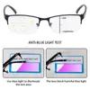 Lunettes de soleil Lunes de lecture multi-frame à demi-cadre en métal Anti-Eye Strach Presbyopic Blue Light Blocking Computer Readers8663744