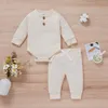 Ensembles de vêtements 0-24 mois bébé garçons filles tenues côtelées infantile automne à manches longues solide tricoté body + pantalon né vêtements