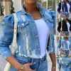 Frauen Sexy Ripped Denim Crop Jacken Vintage Casual Kurze Jean Jacke Puff Sleeve Winter Weibliche Mantel Streetwear 210922