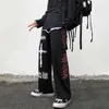 QWEEK Punk Hippie Pantaloni a gamba larga Donna Gothic Harajuku Streetwear Anime Street Style Mall Goth Pantaloni con stampa nera Hip Hop 211006