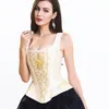 Kobiety kantarki szyi bustier gorset wierzchołek trening bustier stal boned steampunk brokat haft overbust podkładki gorsetu z paskami