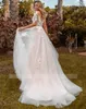 Czeski Boho Rękawy Suknia Ślubna Kości Ivory Blush Light 3D Koronki Kwiat Tulle Spódnica Pół Rękaw Haftowane Illusion Suknie Ślubne 2022 Vestido De Novia Robe Mariee