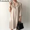 Colorfaith New Spring Verão Mulheres Camisa Vestidos Vintage Patchwork Elegante Elegante Dr1406 210303