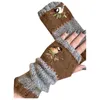 Sports Gloves Birds Embroidery Women Without Fingers Winter Knit Warm Plus Velvet Outdoor Half Finger Rekawiczki Damskie