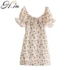 HSA Frauen Kleider Sommer Sexy Blumendruck Boho Strandkleid Rüschen Kurzarm A-Linie Minikleid Wrap Sundress sexy dres 210716