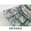 Kpytomoaの女性のシックなファッションフリルのプリーツプリントミニスカートビンテージハイウエストバックジッパーの女性Mujer 210629