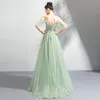 Abiti da festa Fata Prom Ragazze Scollo a V Maniche corte Applique Perline Verde menta Lunghezza pavimento Abiti da sera Vestido De Abito da laurea