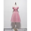 Schulterfreies rosa Ballkleid, Ballkleid, Partykleider, Tüll mit Blumenstickerei, jetzt im Angebot!!!