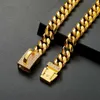 Cuba Dog Chain Belt Collars Full Diamond Buckle Collar Stainless Steel Gold Pet Necklace 10mm 14mm Crystal Golden Necklaces